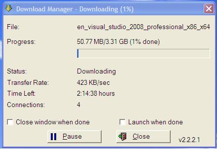 VS2008 download screenshot